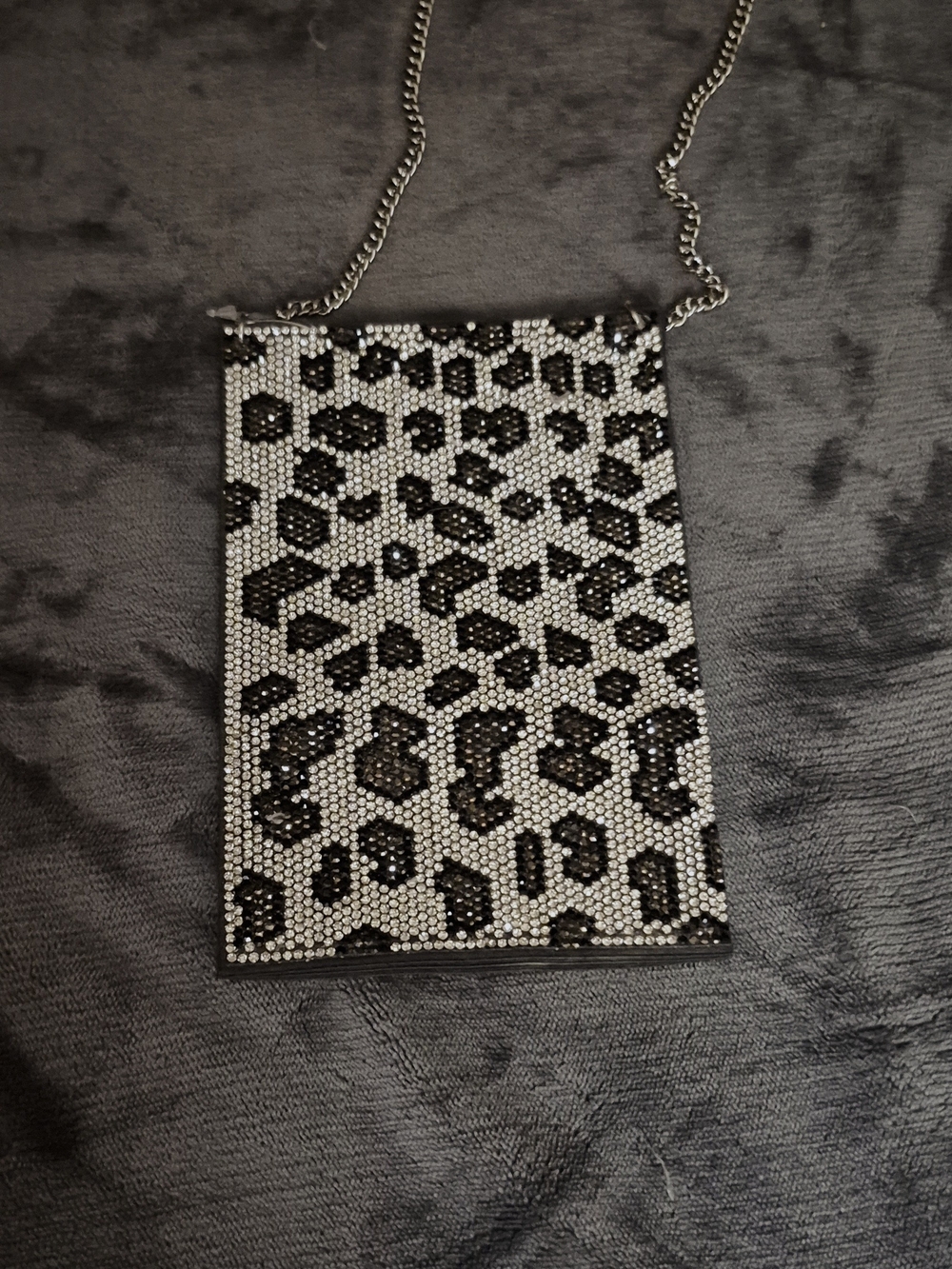 Leopard Crystal Embellished Crossbody Bag in Black & Silver